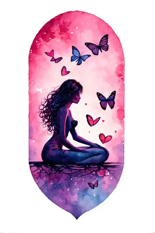 Butterflies Flying Heart Sexy Girl Sitting