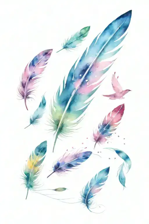Feather With Birds Flying Away