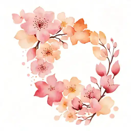 Sakura Petals And Cat Paw Print Walking Across Like