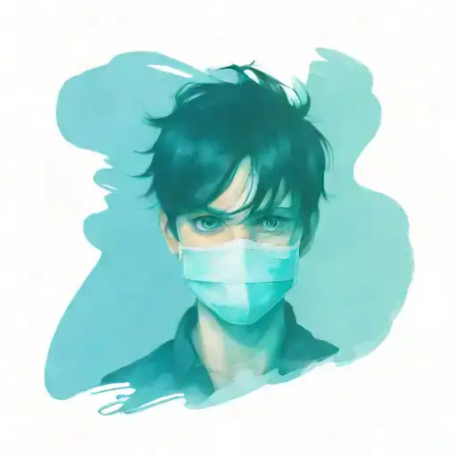 Boy With Black Hair And Blue Eyes With Mask