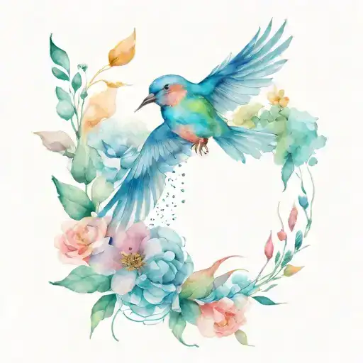 Flowers And Bird Flying