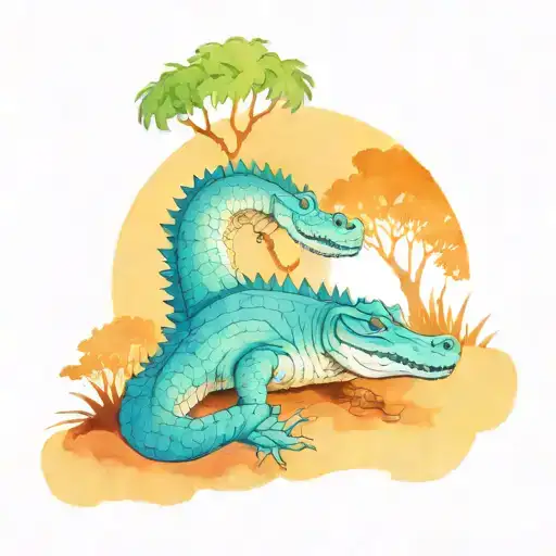 Alligator With Live Oak Tree Sunset