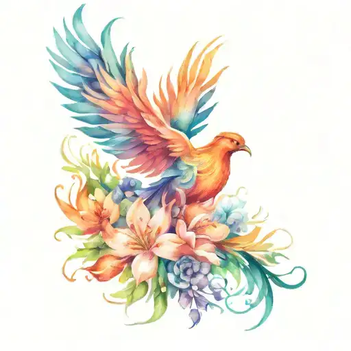Phoenix And Flowers Intertwined