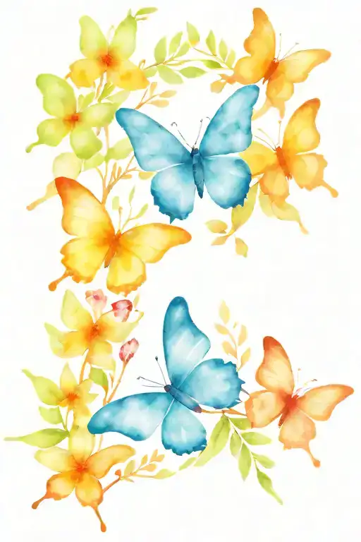 Butterflies Flowers And Plant Branches