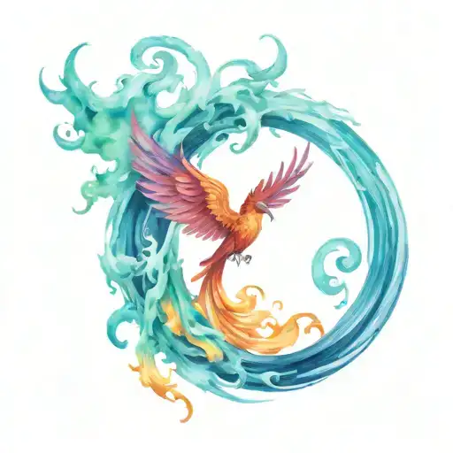 Phoenix Coming Out Of A Tornado Created By A Wave And Fire Clashing
