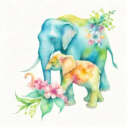 Asian Elephant With Mauritian Flowers Blooming