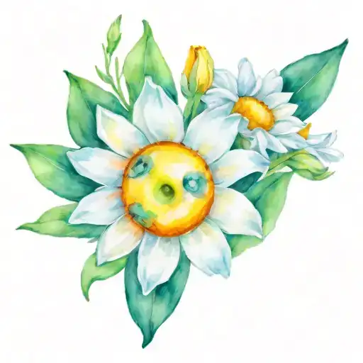 Hawk Eye With Daisies And Daffodils