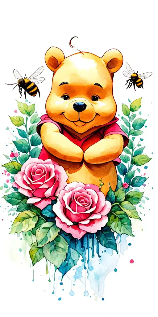 Winnie The Pooh With Bees And Roses Intertwined