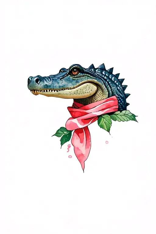 Head Of A Cocodrilo With A Rose Color Scarf