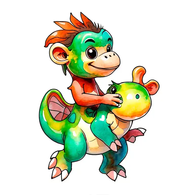 Cute Monkey Riding Yoshi