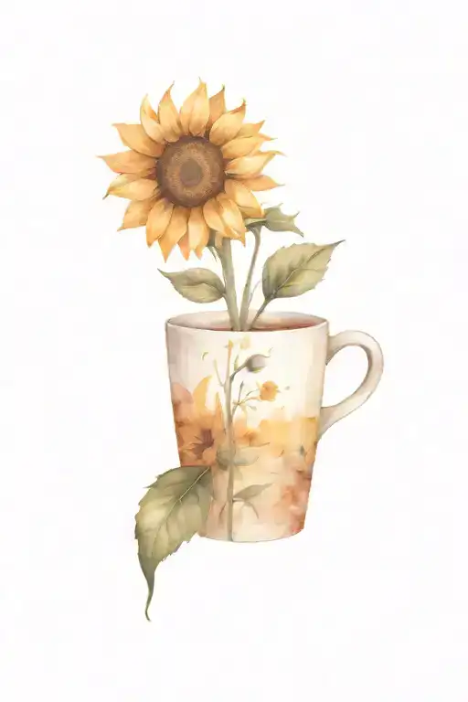A Sunflower Blooming In A Coffee Cup