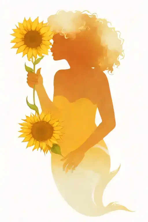 Afro Mermaid Holding Sunflowers
