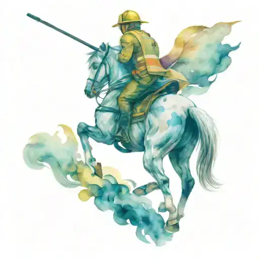 Fireman With Face Riding Horse