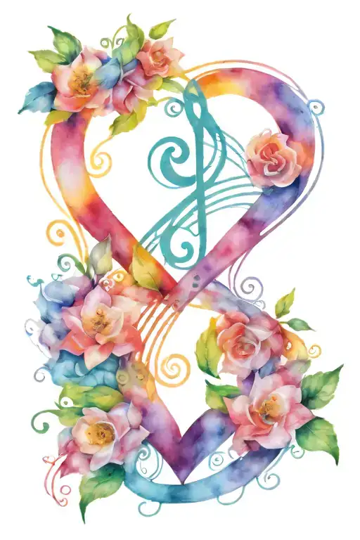Heart With Flowers And Music Notes Intertwined