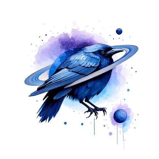 Raven And Blue And Purple Saturn Planet