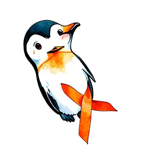 Penguin Wearing Orange Cancer Ribbon