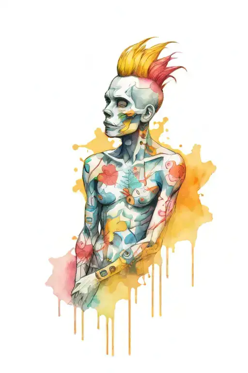 Traditional Male Sculpture With Punk Art And Graffiti