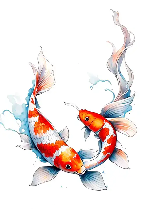 Timeless Asian Abstract Brush Tattoo Of 2 Koi Fish To Place On The Side Rib Of A Woman