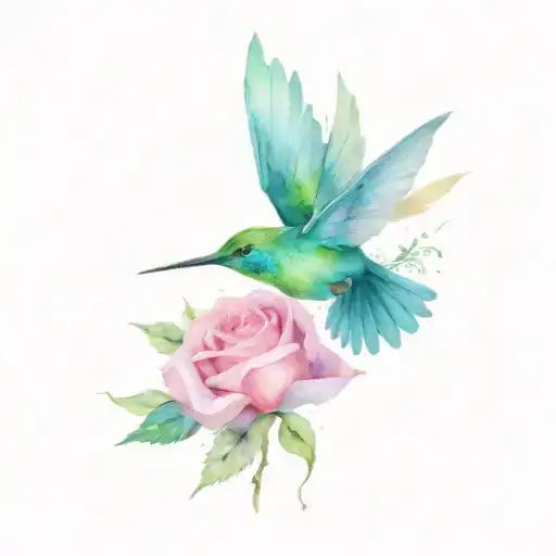 Flower Rose With A Hummingbird Flying