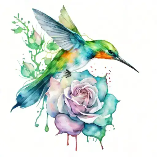 Flower Rose With A Big Hummingbird Flying In A Stain