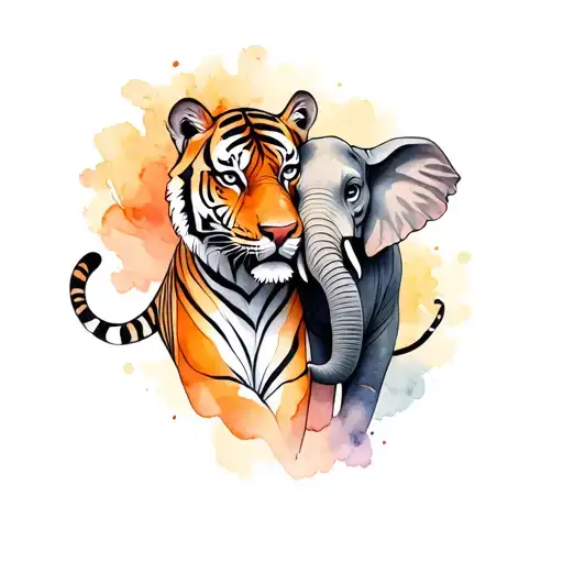 Tiger And Elephant Holding