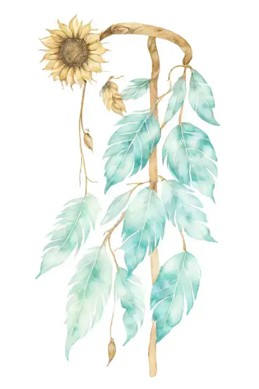 Tooled Leather Sunflower And Feathers Hanging