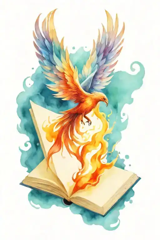 Open Book With Phoenix Rising From Pages In An Explosion Of Magic