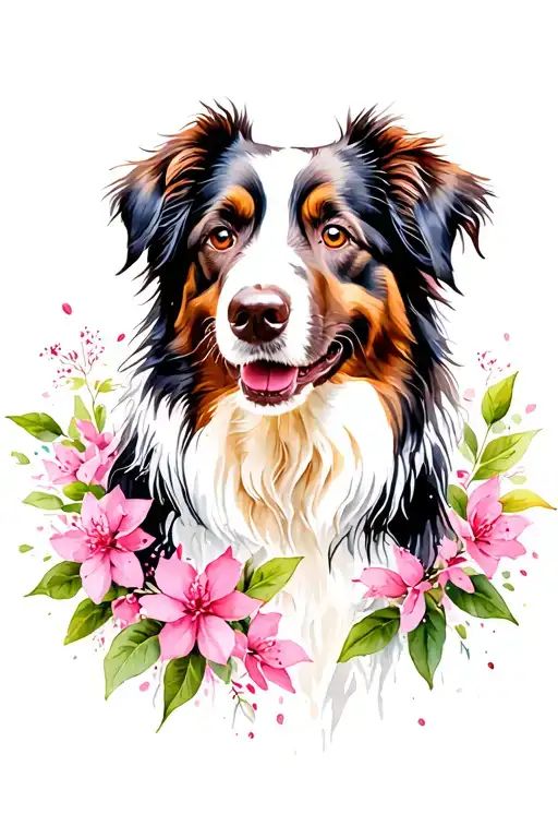 Red Tri Color Australian Shepherd With Pink Dogwood