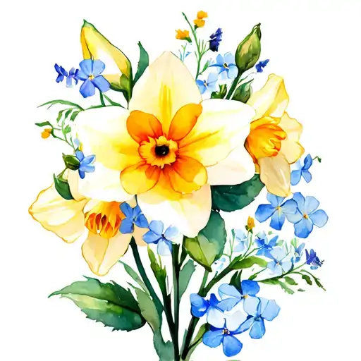 Rose Daffodil And Forget Me Not Flowers