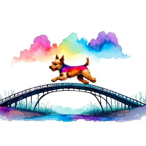 Dog Loss Rainbow Bridge With A Yorkshire Terrier Dog Running Across Bridge