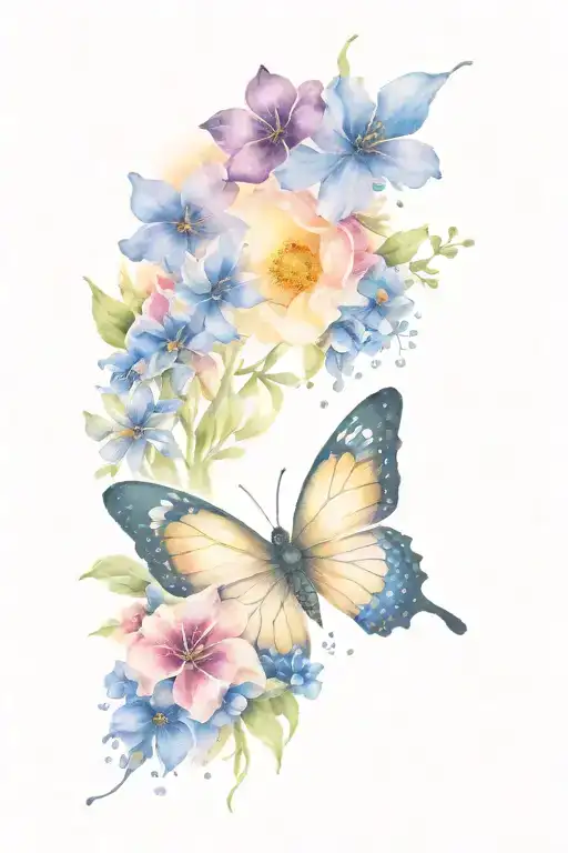 Butterfly And Flowers And Sun