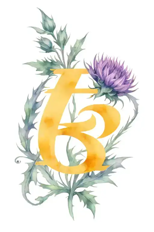 Initial R With Thistle Simplistic Tattoo Based