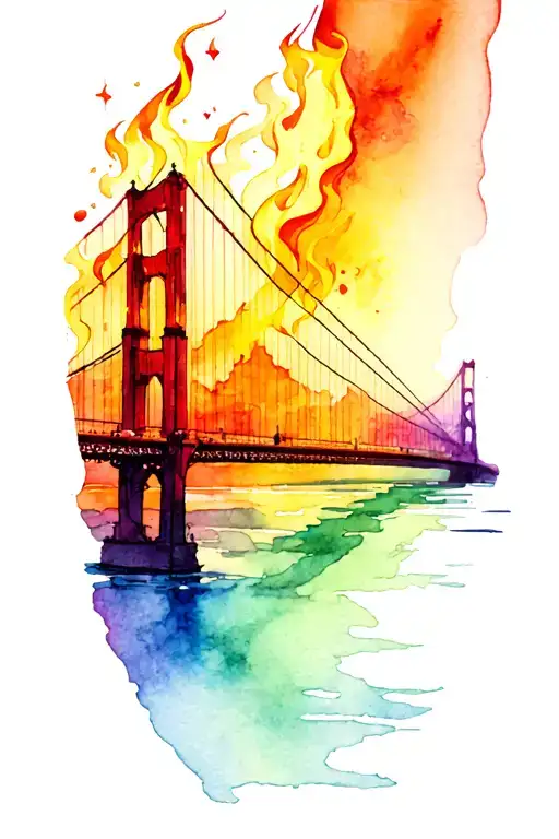 Burning Bridge With Rainbow Flames Left Arm