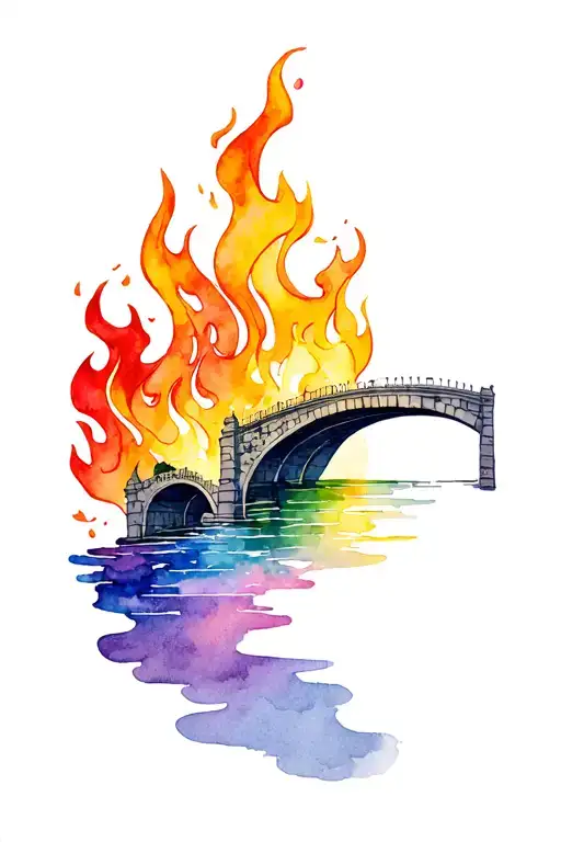 Stone Bridge Burning With Rainbow Flames Left Arm