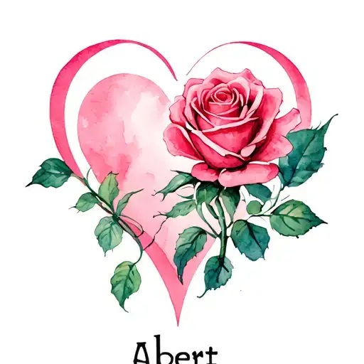Name Albert With A Rose And A Heart Shape Made