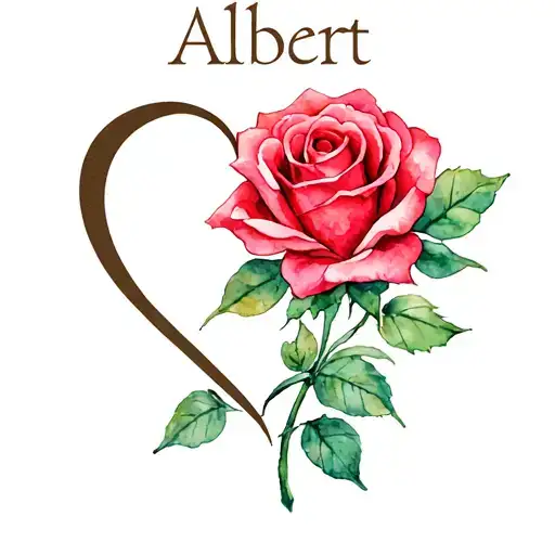 Name Albert With A Rose And A Heart Shape Made