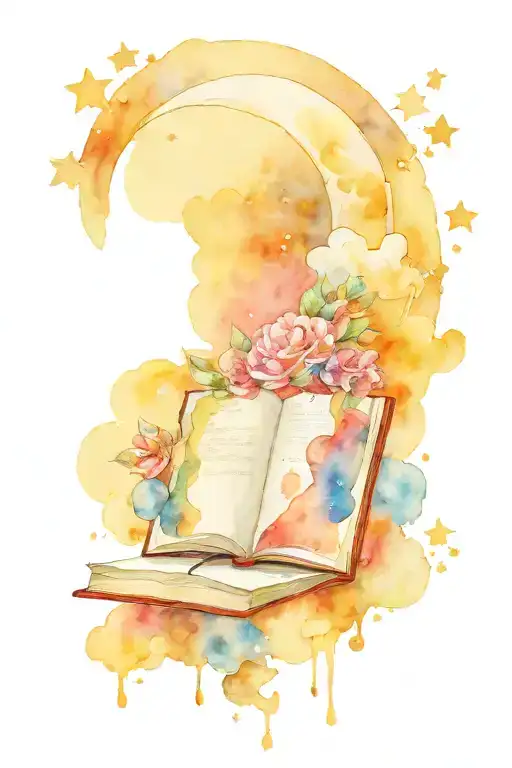 Book Open With Moon Stars Clouds Surrounding