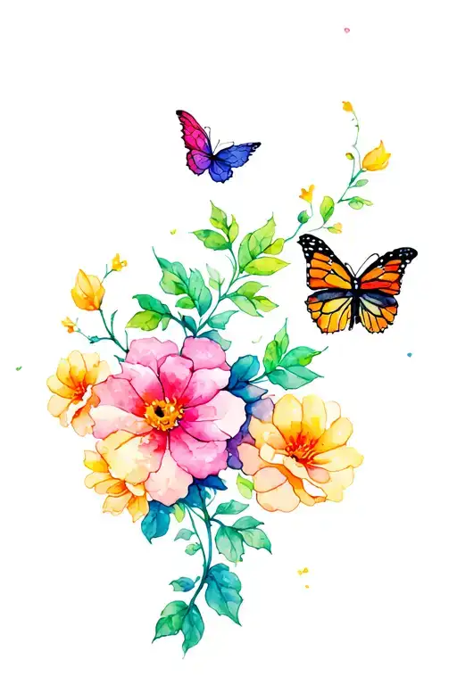 Vibrant Vine With Flowers And A Butterfly On A Shoulder