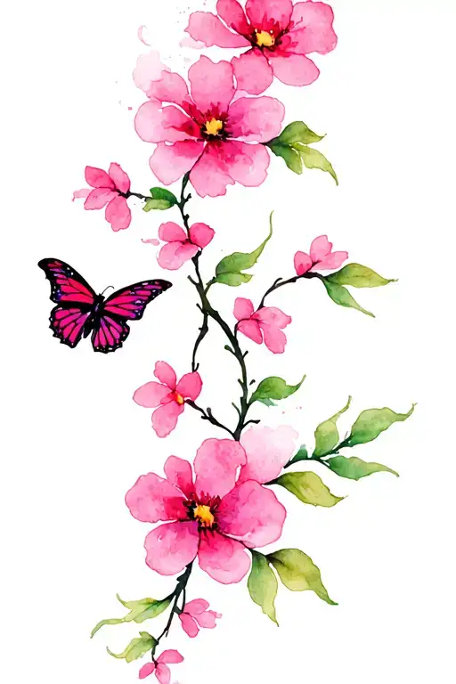 Vibrant Pink Vine With Flowers And A Butterfly On A Shoulder