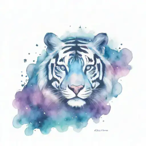 Blue And Purple Tiger With Starry Galaxy Inside