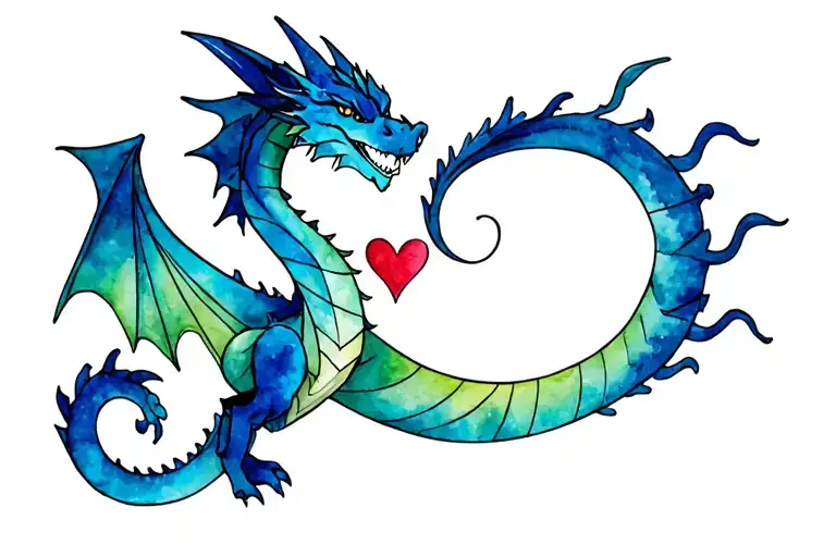 Dragon In The Shape Of A Letter J And Heart