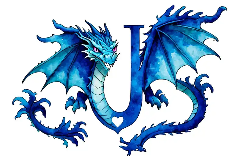 Dragon In The Shape Of A Letter J With A Heart