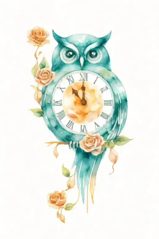 Tribal Owl With Clock Stomach And Roses