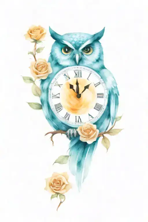 Tribal Owl With Clock Stomach And Roses