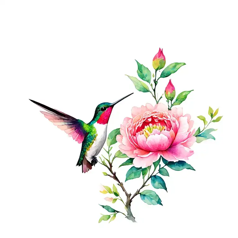 Peony And Hummingbird