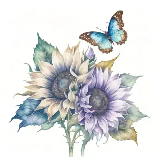 Sunflower And Butterfly Watercolor Art