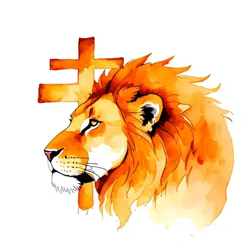 Lion Next To A Cross