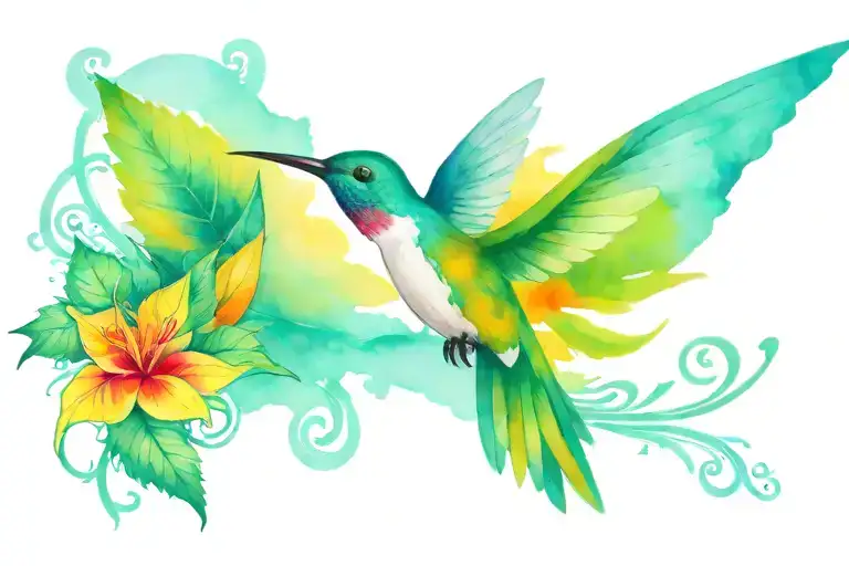 Hummingbird Drinking From A Marijuana Leaf Intertwined