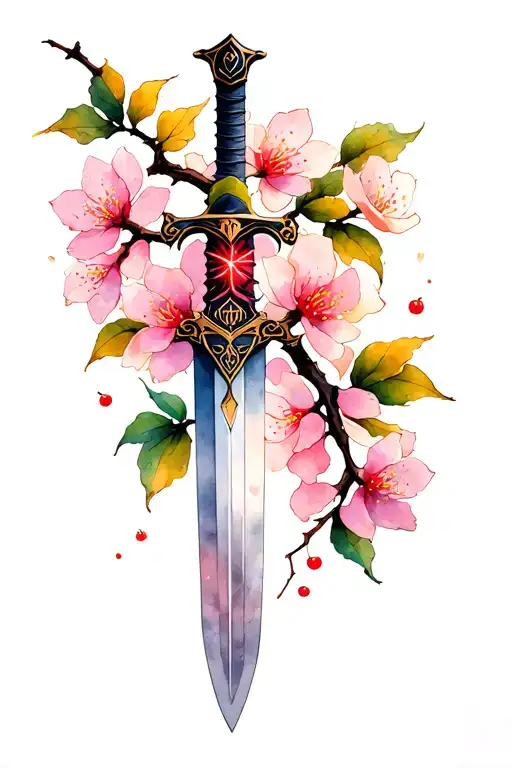Elucidator Sword With Cherry Blossom Branch Wrapping Around It