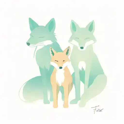 Fox Family Mom Daughter And Youngest Son Made By A Single Line